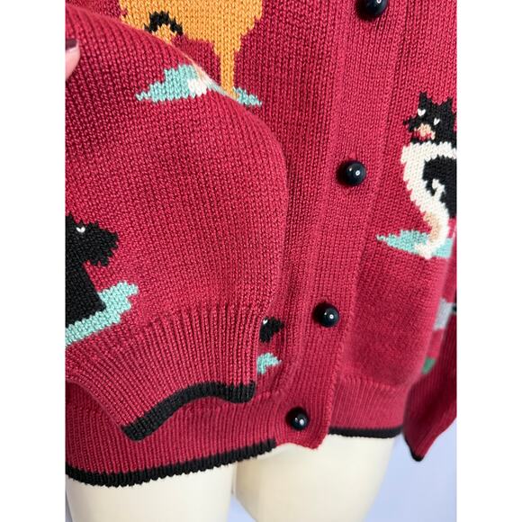 VTG Christine Foley Dogs Knit Cardigan Sweater Women's S (1) Red 90s Dog Pets - Picture 9 of 13